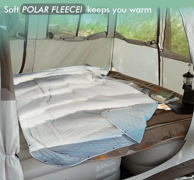 Outdoor Camping Quilt Warm Thick Blanket with Polar Fleece Packable Down Wearable Camp Blankets with Snap Buttons Soft Puffy Quilt for Cold Weather (Mountains 76'' x 56'')