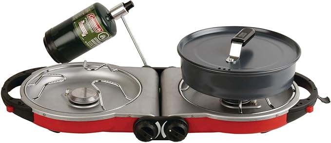 Coleman Fold ‘N Go 2-Burner Propane Stove Dual Adjustable Burners with 20000 BTUs of Power &amp InstaStart Ignition Great for Camping Tailgating Grilling &amp More