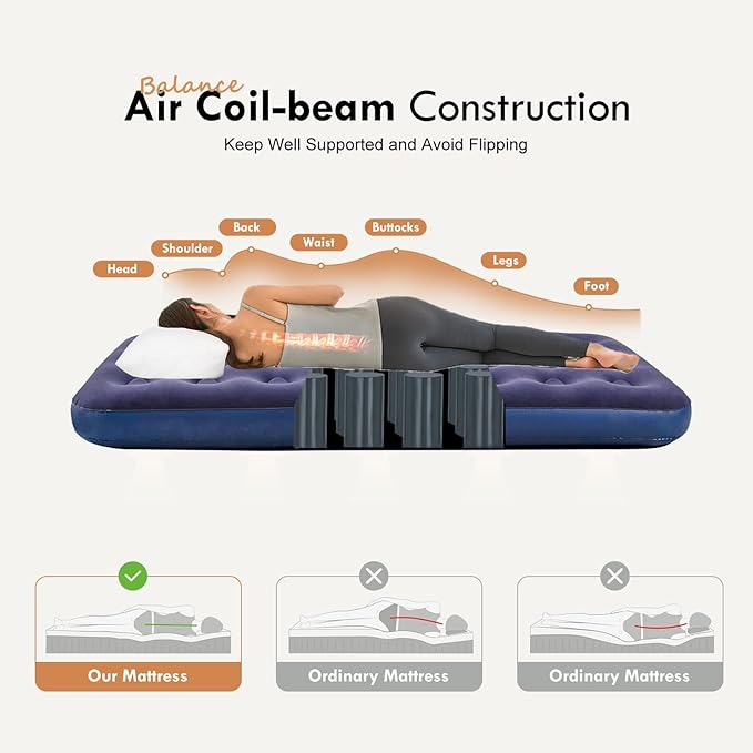 RAPTAVIS Queen Size Air Mattress Inflatable Bed Blow Up Mattress Camping Sleeping Pad