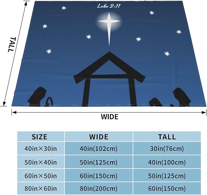 60X50 Christmas Nativity with Bible Verse Lightweight Flannel Blanket - Soft and Breathable Polyester Suitable for Travel Camping and Home Decoration
