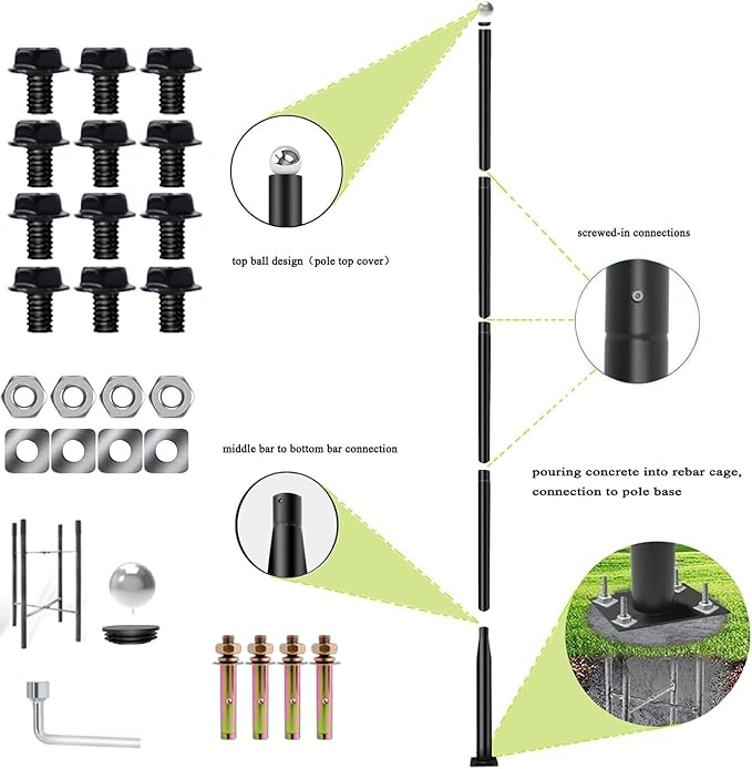 Street Light Pole 16ft Tall - Black Outdoor Adjustable Metal Street Lamp Post for Lights with Mounting Steel Anchors