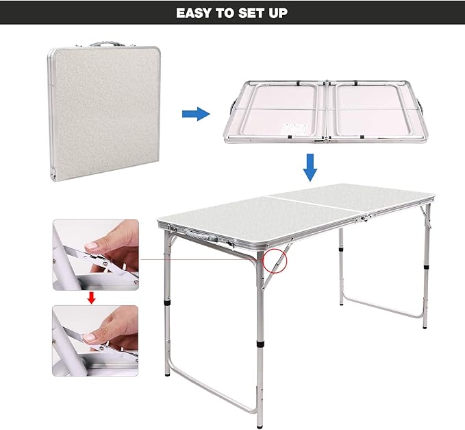 RedSwing 4ft Aluminum Camping Table 48x24 Inch Portable Folding Table with Adjustable Height Lightweight for Outdoor Picnic Beach BBQ Camping &amp Indoor Use