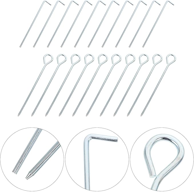 20pcs Iron Tent Stakes and Camping Stakes Anti-Rust Thickened 22cm Ground Pegs with 7 and 9-Shaped Design for Outdoor Tent and Awning Fixing