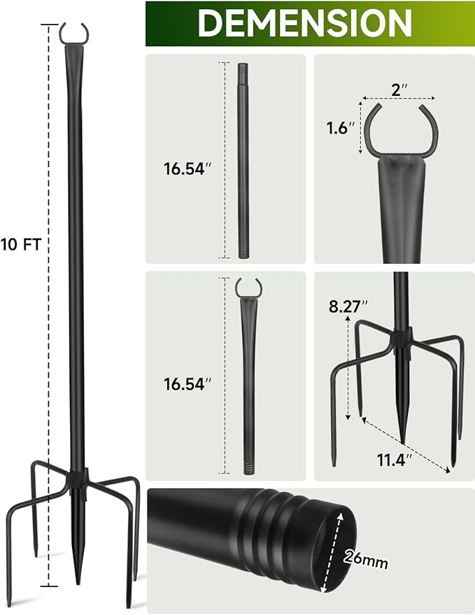 String Light Poles for Outside 4 Pack 10ft Metal Outdoor String Light Poles for Deck - Ideal for Patio Garden Yard Front Porch Decorations Black