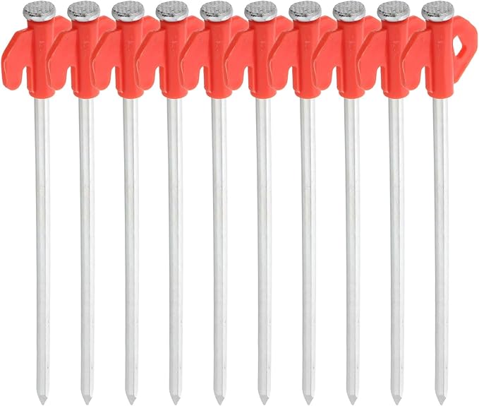 Luxshiny 20pcs Heavy Duty Orange Metal Tent Stakes with Glow Head Windproof Ground Pegs Hook Set for Outdoor Camping and Hiking Shelter Anchors