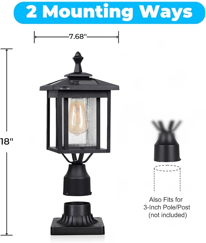 Outdoor Solar Lamp Post Light Dusk to Dawn Waterproof Aluminum Post Lamp with Pier Mount Base for Pole Deck Yard Garden Gates Patio Walkway