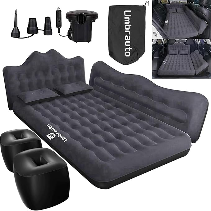 Umbrauto Inflatable Car Mattress Bed: SUV Camping Air Bed for Truck Backseat with Pump &amp Pillows Car Sleeping Airbed for Van Back Seat