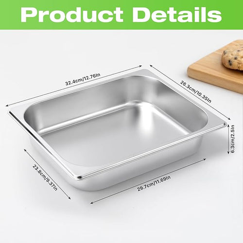 2 Pack Hotel Pans Half Size 2.5 Inch Deep Food Pan Stainless Steel Steam Table Pans Commercial Half Pans for Hotel 1/2 Size Steam Pan for Chafing Dishes Buffet Restaurant Catering Supplies