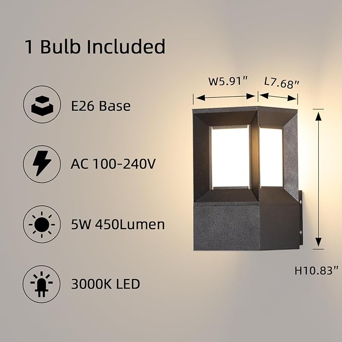 Outdoor Wall Lights 11 Waterproof Porch Lights Outdoor 3000K Exterior Wall Sconce with E26 Bulb Aluminum Exterior Lighting Fixtures Modern Outside House Light for Patio Garage 1 Pc