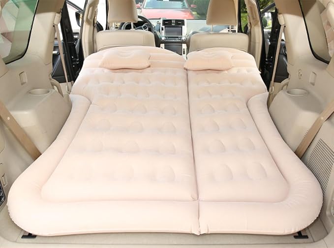 SUV Air Mattress for 2020-2025 Kia Telluride Thickened and Double-Sided Flocking Travel Camping Bed Mobile Cushion Inflatable Bed for SUV Trunk and Rear SeatBeige