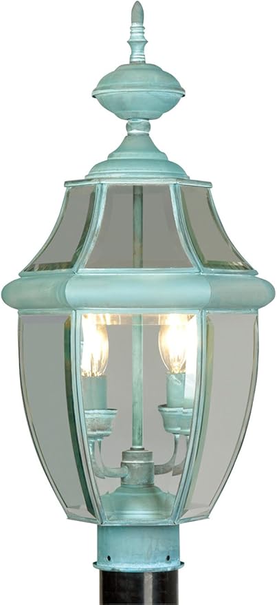 Livex Lighting 2254-06 Outdoor Post with Clear Beveled Glass Shades Verdigris