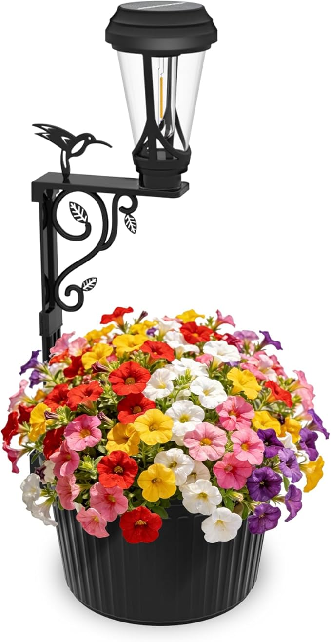 7.9 Inch Outdoor Solar Lights with Pot Dual-Sided 3000K Warm White Lighting 2 in1 (Wall/Stand) Flower Pots Auto on/Off Outdoor Floor Lamp IP65 Waterproof for Yard Patio Porch Pathway Decor