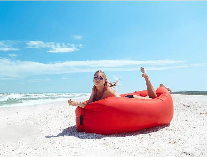 Inflatable Lounger Air Sofa Hammock Inflatable Couch for Camping Portable Waterproof Anti-Air Leaking Pouch Couch Air Chair for Outdoor Beach Hiking Picnics Music Festivals (Pink)