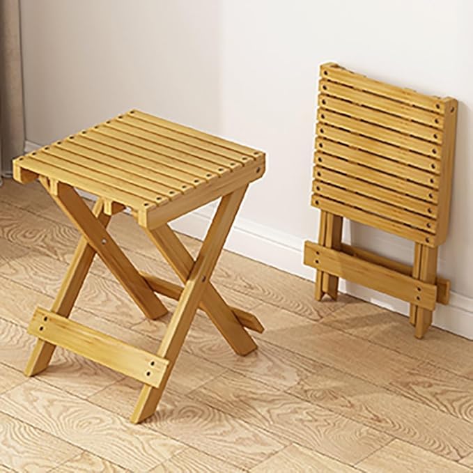 Wood Folding Stool 16in Compact Portable Camping Stool Collapsible Shower Stool Bath Chair for Camping Picnic Backyard Bathroom Sauna Kitchen Patio Garden(Original Wood)