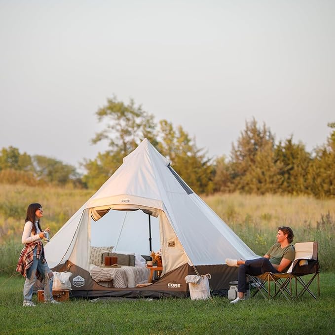 CORE 6 Person Bell Tent with LED Lights | Spacious Family Lighted Tent with Carry Bag for Camping Glamping and Backyard Adventures