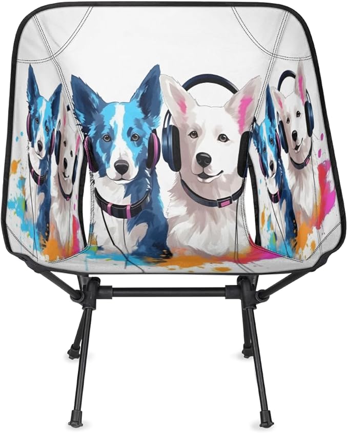 Animal Dog Pattern Camping Chair Lightweight Portable Chairs for Adults Easy Installation Outdoor Foldable Camping Chair for Camping Fishing Hiking Picnic Beach