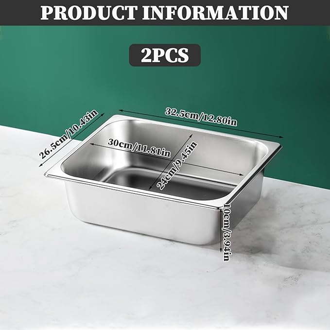 Chafing Pans Hotel Pan 2Pcs Stainless Steel Buffet Server Polished Stackable 6L Chafing Pans Smooth 12.8x10.4x3.9in Steam Table Pan for Restaurant School