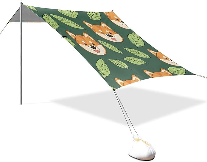 Cute Dogs Camping Sun Shelter Beach Tent Portable Beach Sun Shade Outdoor Canopy for Camping Trips Fishing Picnic