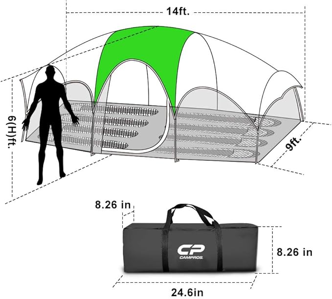 CAMPROS CP Tent 8 Person Camping Tents Weather Resistant Family Tent 5 Large Mesh Windows Double Layer Divided Curtain for Separated Room Portable with Carry Bag
