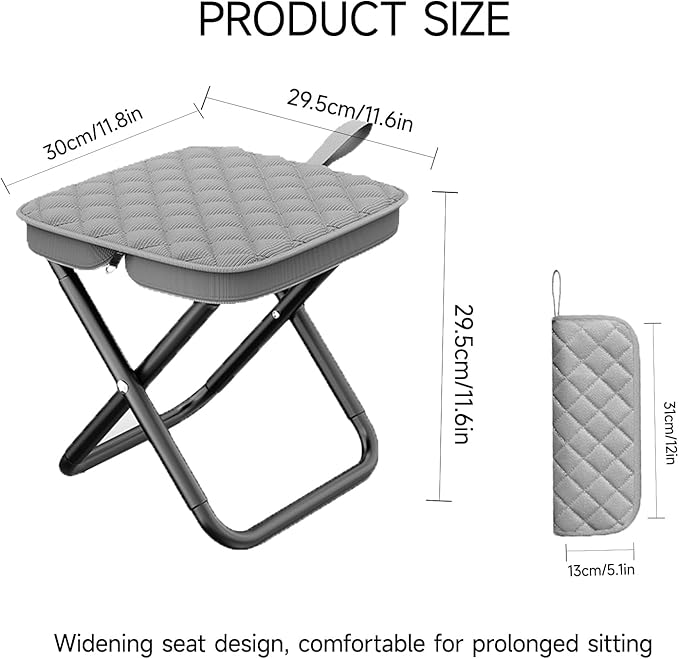 11.8 Portable Stool Folding Camping Stools for Adults Foldable Backpack Stool Pocket Chair Lightweight Travel Chair for Camping Fishing Hiking BBQ Grey