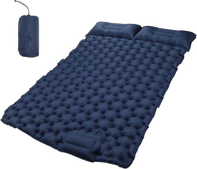 Double Inflatable Camping Sleeping Pads with Pillow Ergonomic Nylon Camping Mat for Outdoor