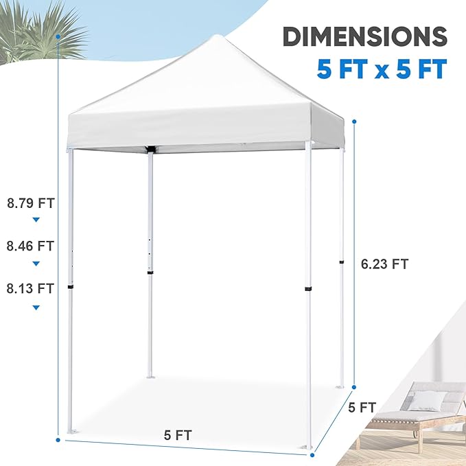 COOS BAY Pop Up Canopy Tent 5x5 Portable Lightweight Sun Shelter with Carry Bag Outdoor Shade for Beach Sports Hiking Patios Backyard Events White