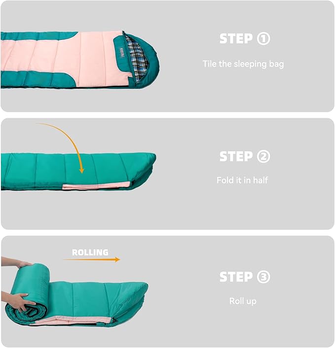 Cotton Flannel Lined Sleeping Bag for Adults Teens Kids Cold Weather &ampWarm 3 Seasons Lightweight Compact Camping Essentials Equipment Hiking Outdoor Travel