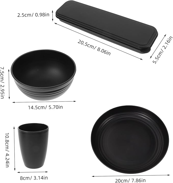 Alipis 28-Piece Black Dinnerware Set Portable Camping Cutlery with Bowls Plates Cups and Utensils Travel Tableware for Picnics and Outdoor Use
