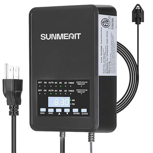 300 watt Low Voltage Landscape Transformer with 2 Zones Independent Control Output Outdoor Lighting Transformer with Timer and Photocell Sensor 120V AC to 12V /14V AC for Pathway Lights Spotlight
