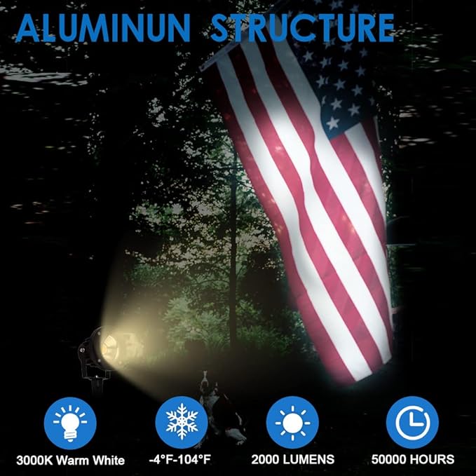 EAGLOD 20W Led Spotlights Outdoor Landscape LightsLow Voltage Led Landscape Lighting 12V ~24V AC/DC Waterproof Landscape Spotlights with Stake for Tree Flag Lights 3000K Ultra Warm White (4Pack)