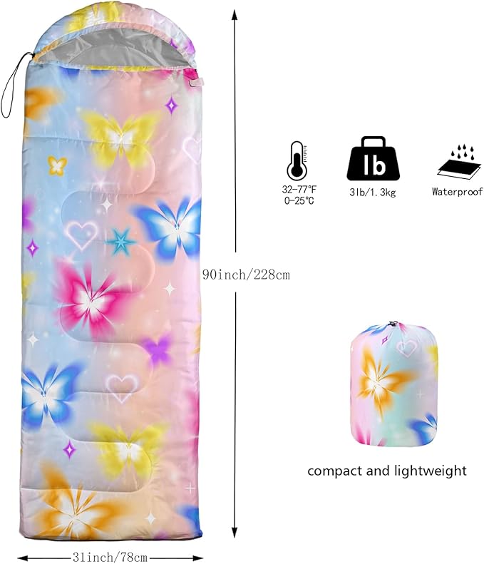 HOSIMA Dear Hunting Pattern Cold Weather Sleeping Bags for Kids AdultsBlack Light Weight Waterproof Sleeping Bags for Outdoors Hiking.