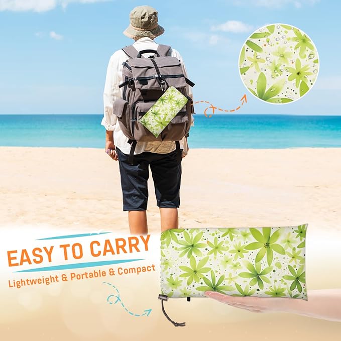 Waterproof Sandproof Beach Blanket 59''×68'' Greener Polyester Outdoor Picnic Blanket with 4 Stakes &amp Storage Bag for BeachCampingVacation Abstraction