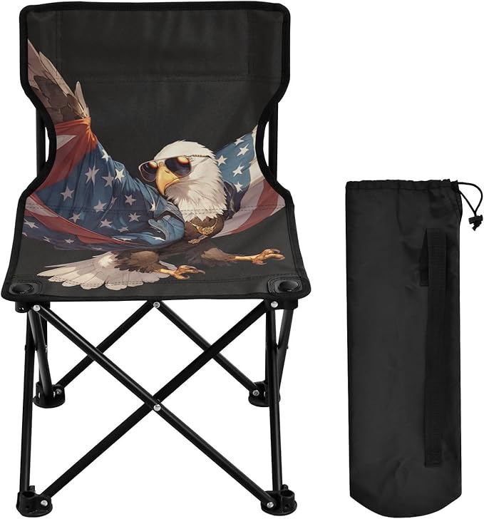 4th of July Independence Day Brown Bird Portable Camp Chairs for Adults Heavy Duty Ultralight Portable Chair Carry Bag Included Outdoor Chairs for Ice Fishing Camping
