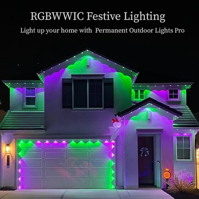 Permanent Outdoor LightsSmart RGB Outdoor Lights with Remote APP Control54ft with 36 LED(5v) IP67 Waterproof Outside Light for House for Holiday Party Daily(unconnectable)