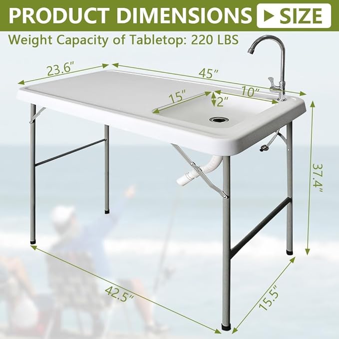 Portable Folding Table Camping Sink Table Portable Camping Folding Desk Food Cleaning and Cutting Outdoor Picnic/Camping Table with Sink Faucet