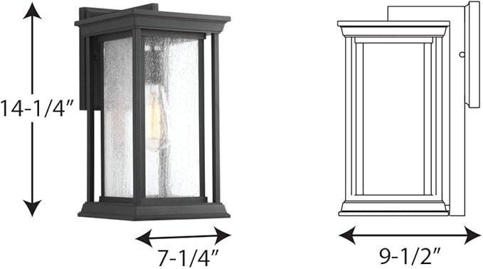 Progress Lighting Endicott Collection 1-Light Clear Seeded Glass Craftsman Outdoor Medium Wall Lantern Light Textured Black
