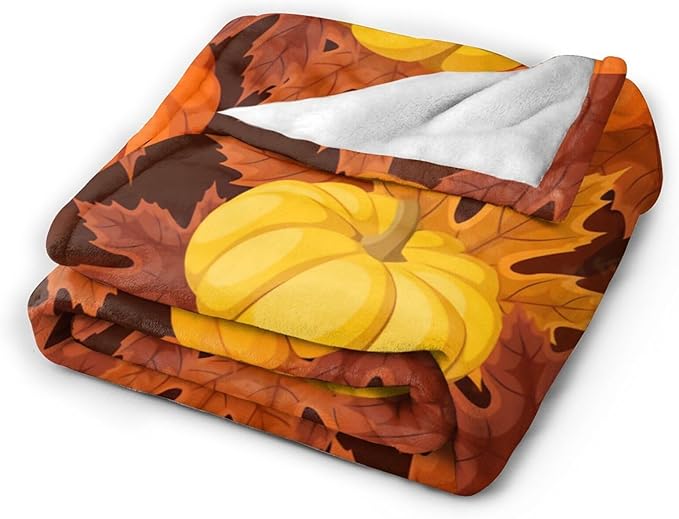 60X50 Fall Pumpkin Lightweight Flannel Blanket - Soft and Breathable Polyester Suitable for Travel Camping and Home Decoration