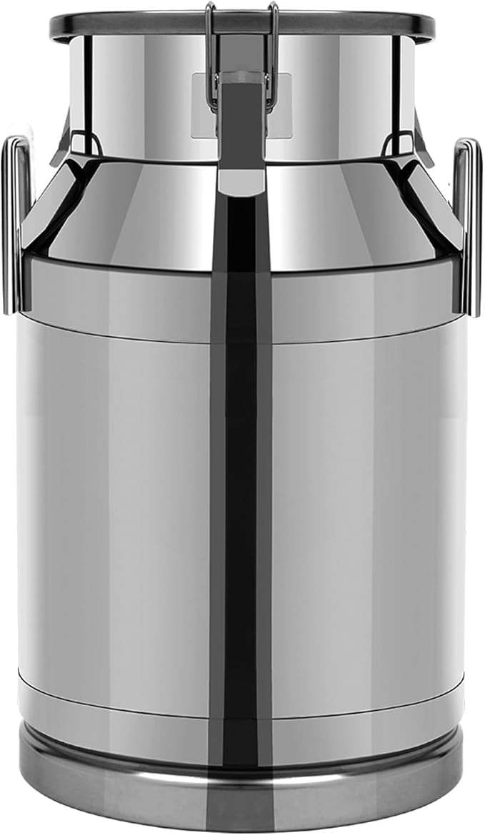 Stainless Steel Milk Can 60L/15.85Gal Metal Airtight Canister Food Storage Container with Lid &amp Clamps Bean Rice Cereal Storage Bucket for Kitchen Restaurant W14.8*H24.6in