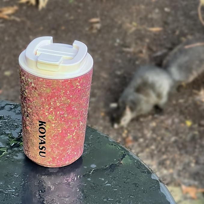 KOYASU Ti-Zen 12oz Pure Titanium Travel Coffee Mug - Grade 1 Titanium Double-Walled Insulated Tumbler - 1668°C Crystalline Texture Zero Metallic Aftertaste - Dawn Pink