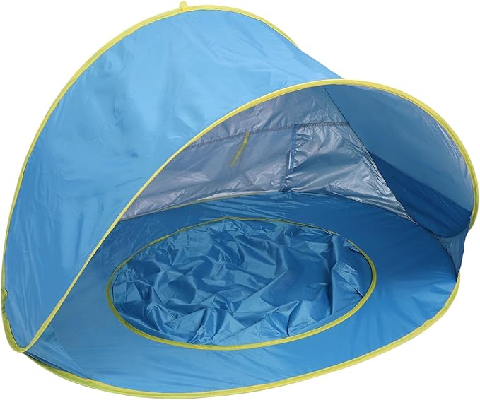 Focket Beach Tent Lightweight Portable Pop Up Sun Shelter Baby Beach Tent with Pool for Outdoor Family (Blue)