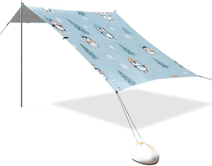 Bolaz Beach Canopy Tent Sun Shade9'×10.5' Large Family Beach Shade UPF50+- Outdoor Shade for Camping Trips FishingPenguin Pattern