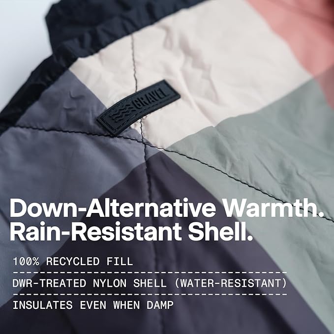 Gravel UltraPak™ Packable Puffy Camping Blanket – Lightweight Outdoor Blanket Waterproof for Camping Hiking &amp Travel – Compact Puffy Blanket Durable 20D Nylon Easy Clean Hands-Free Snap Plaid