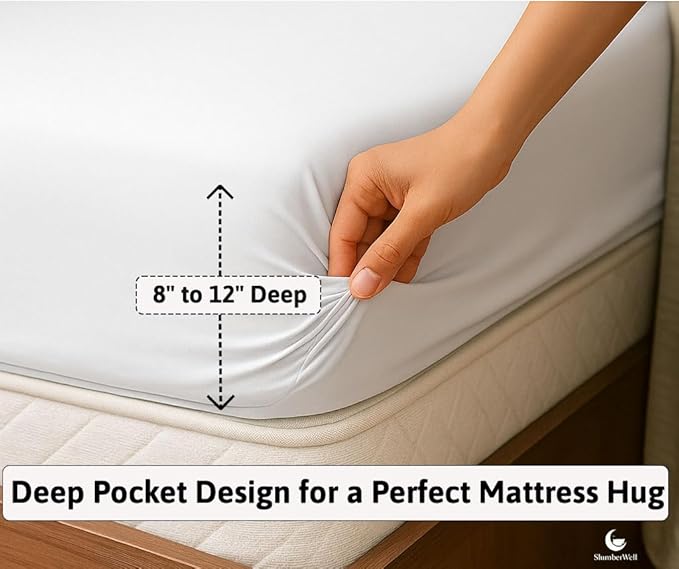 SlumberWell 4 Piece Luxury Soft Microfiber Fitted Bed Sheet Set for Campers 8 to 12 Inch Deep Pocket RV Eastern King Size 76 x 80 White