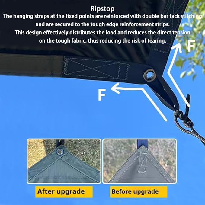 16x16 ft Large Camping Tarp with Poles Waterproof Hammock Rain Fly Camping Awning Sun Shelter (Black Without Poles)