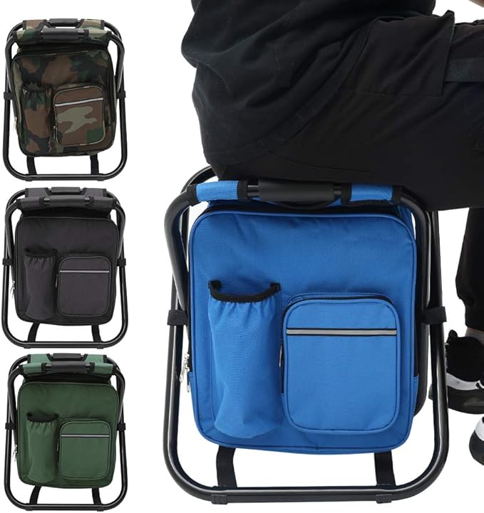 Backpack Chair for Adults Portable Camping Hunting Fishing Backpack and Seat Combo Foldable Chair Bag with Cooler Bag Waterproof Fishing Stool Collapsible Chair Storage Bag with Portable Belt