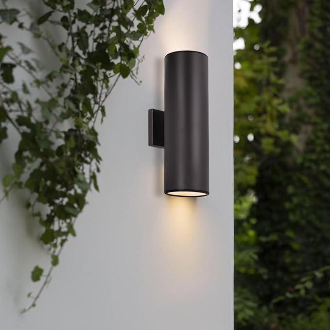 Kira Home Enzo 16 2-Light Modern Indoor/Outdoor Wall Sconce Weatherproof Up Down Light Cylinder Metal Shade + Oil Rubbed Bronze Finish