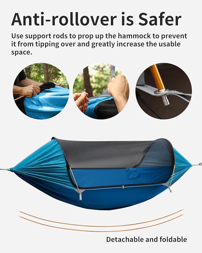 Camping Hammock Tent with Mosquito Net and Removable Sunshade 4 in 1 Function Lightweight Hanging Hammocks Tree Straps Swing Bivvy Ground Tent for Outside Hiking and Travel