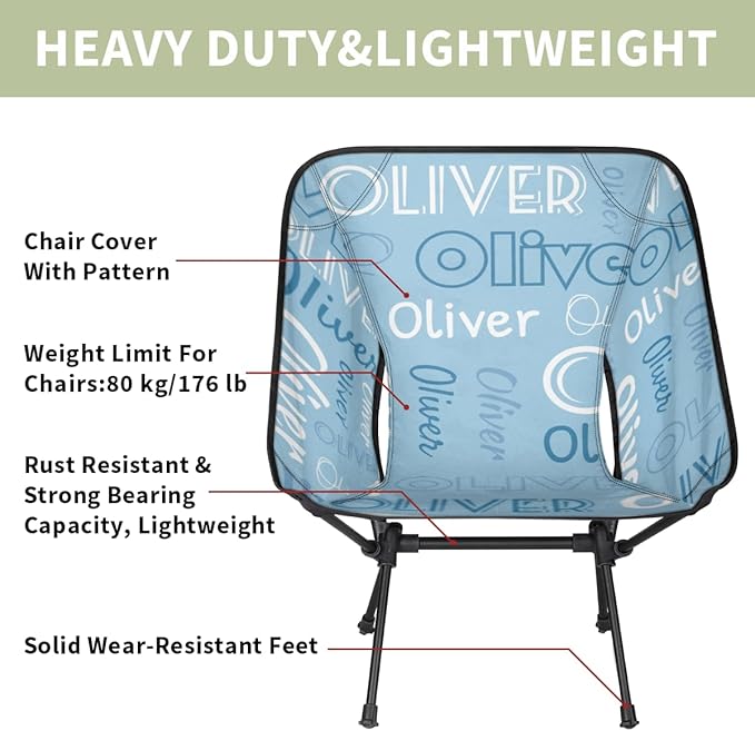 Custom Camping Chair Personalized Portable Backpacking Chair with Name Lightweight Folding Chair for Beach Hiking Light Blue