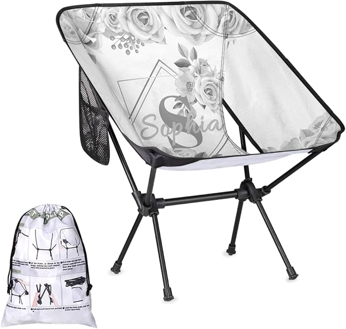 Camping Chair Personalized Backpacking Chair Lightweight Portable Folding Customized Name Chairs for Beach Sport Hiking (Light Gray)