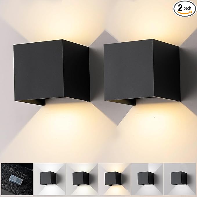 Nigaut Modern Outdoor Wall Light3000K 4000K 6500K 15W Aluminum Outdoor Sconce Lights for Porch with Adjustable Beam Angle LED Exterior/Interior Lighting Fixtures 2-Pack
